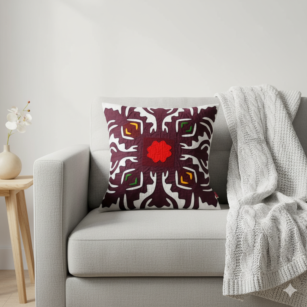 Applique Cushion Cover – Brown